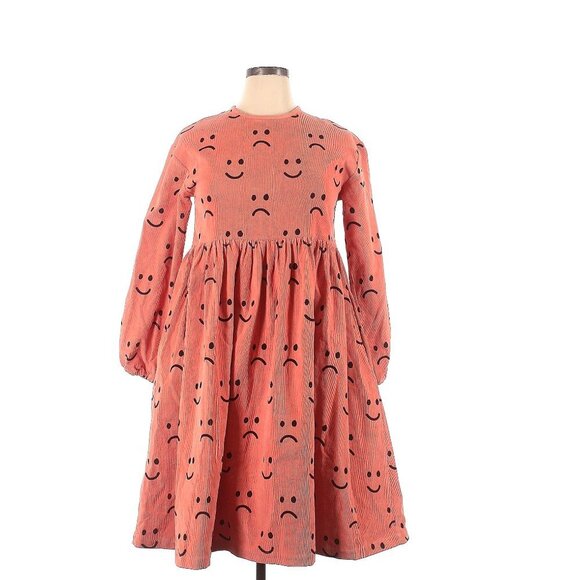 Lazy Oaf Happy Sad Corduroy Midi Dress in Coral UK10/US6 - Picture 2 of 6